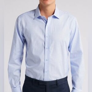 Lorenzo Uomo Trim Fit Textured Check Lt Blue Cotton Dress Shirt 15.5 X 32/33 NWT